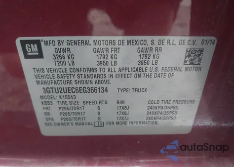 2014 GMC Sierra Sle from USA, damaged, VIN 3GTU2UEC6EG366134